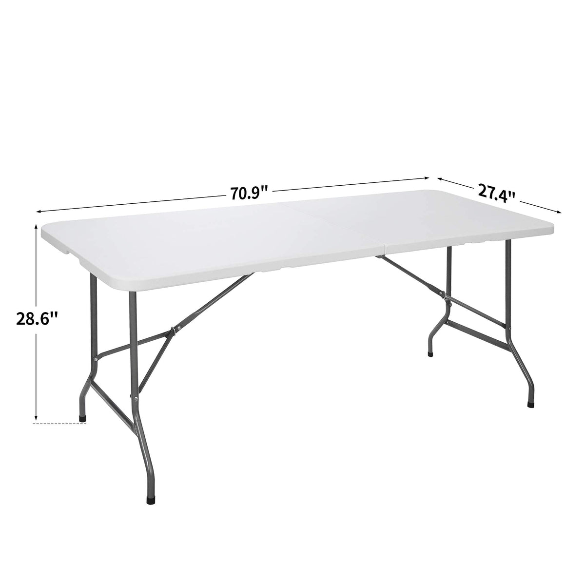 6 ft Heavy Duty Plastic Folding Table with Steel Legs, White I6942