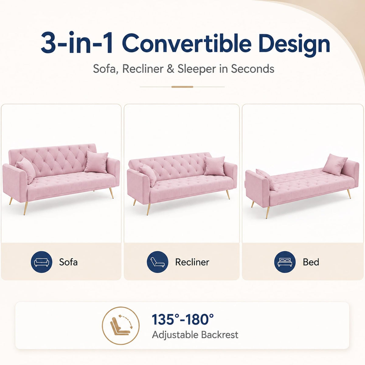 Pink Velvet Futon Sofa Bed E81517