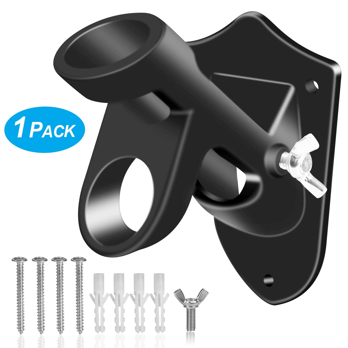 1" Flag Pole Holder Brackets with Hardwares, Two Positions Aluminium Alloy Rust Free Coated, Black 1 Pack A180591
