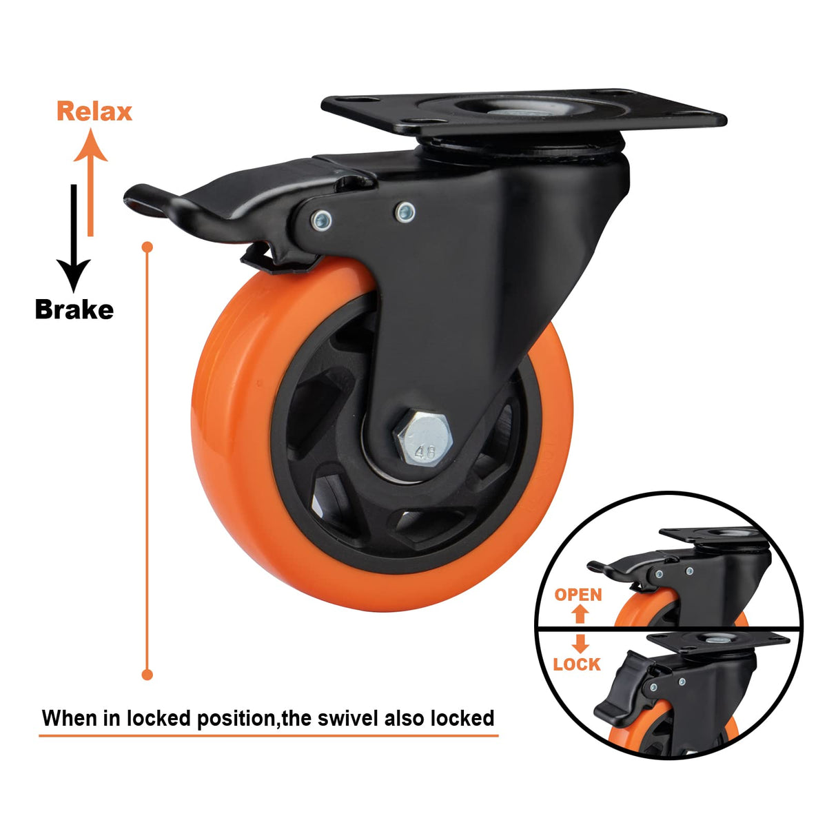 4" Heavy Duty Caster Wheels Set of 4 E588