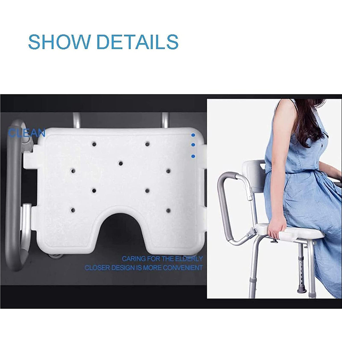 Adjustable Height Padded Transfer Bench with Arms and Back S74734