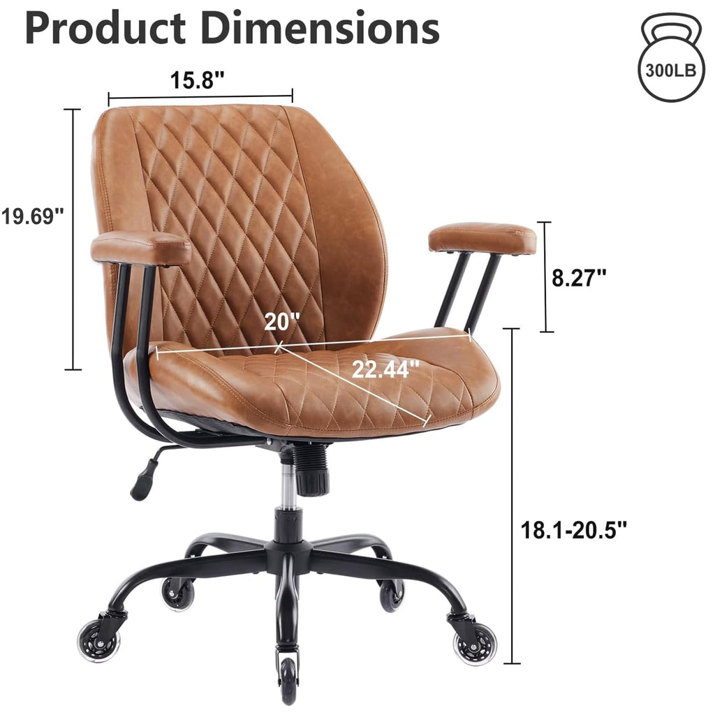 Brown Leather Ergonomic Office Chair with Lumbar Support F674005