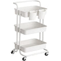 3-Tier Plastic and Steel Rolling Cart with Handle and 2 Brakes W7955
