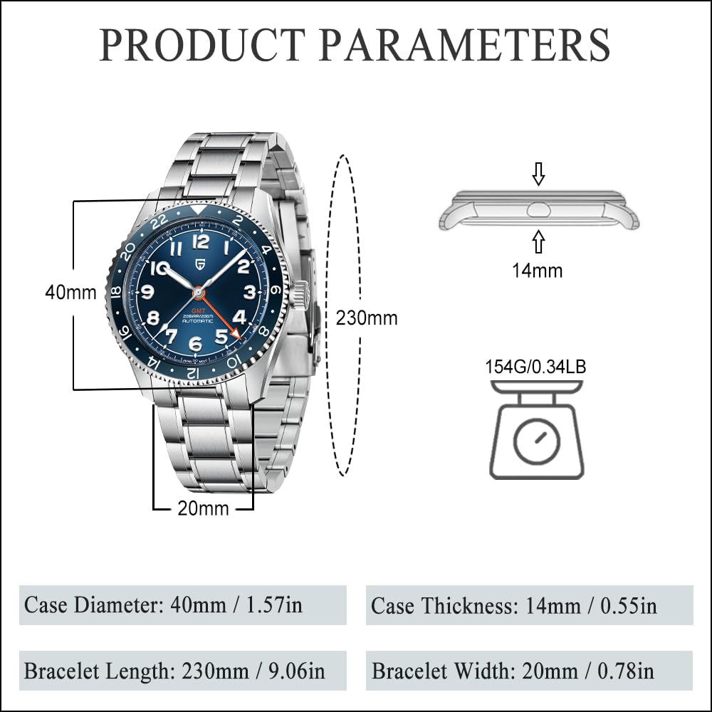 Automatic Mechanical GMT 40mm Sapphire Glass 316L Stainless Steel Waterproof Diver Wrist Watch B444145
