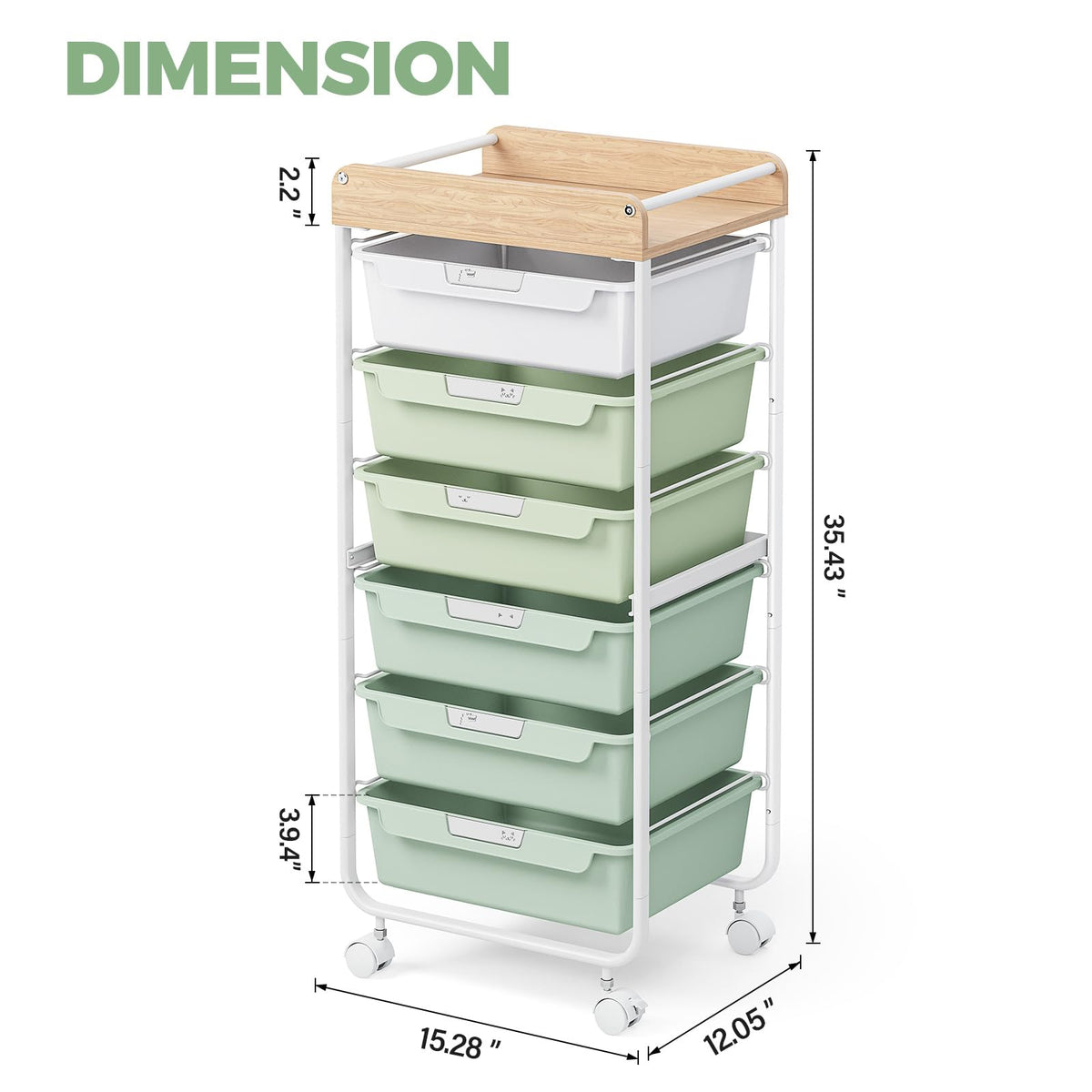 Green Utility Cart with 6 Drawers O845