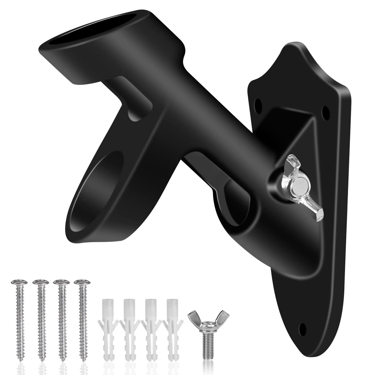 1" Flag Pole Holder Brackets with Hardwares, Two Positions Aluminium Alloy Rust Free Coated, Black 1 Pack A180591