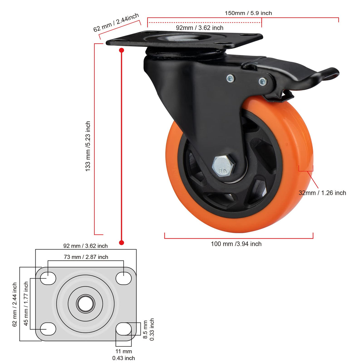 4" Heavy Duty Caster Wheels Set of 4 E588