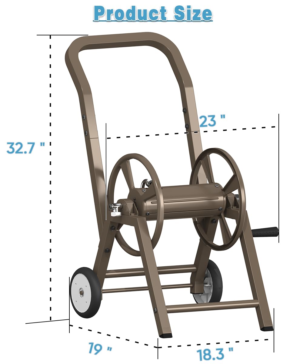 Garden Hose Reel Cart with Wheels, Holds 165 ft of 5/8'' Hose, Heavy Duty Steel, Brown U612