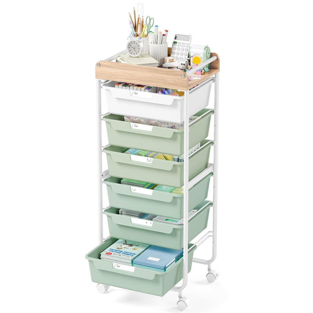 Green Utility Cart with 6 Drawers O845