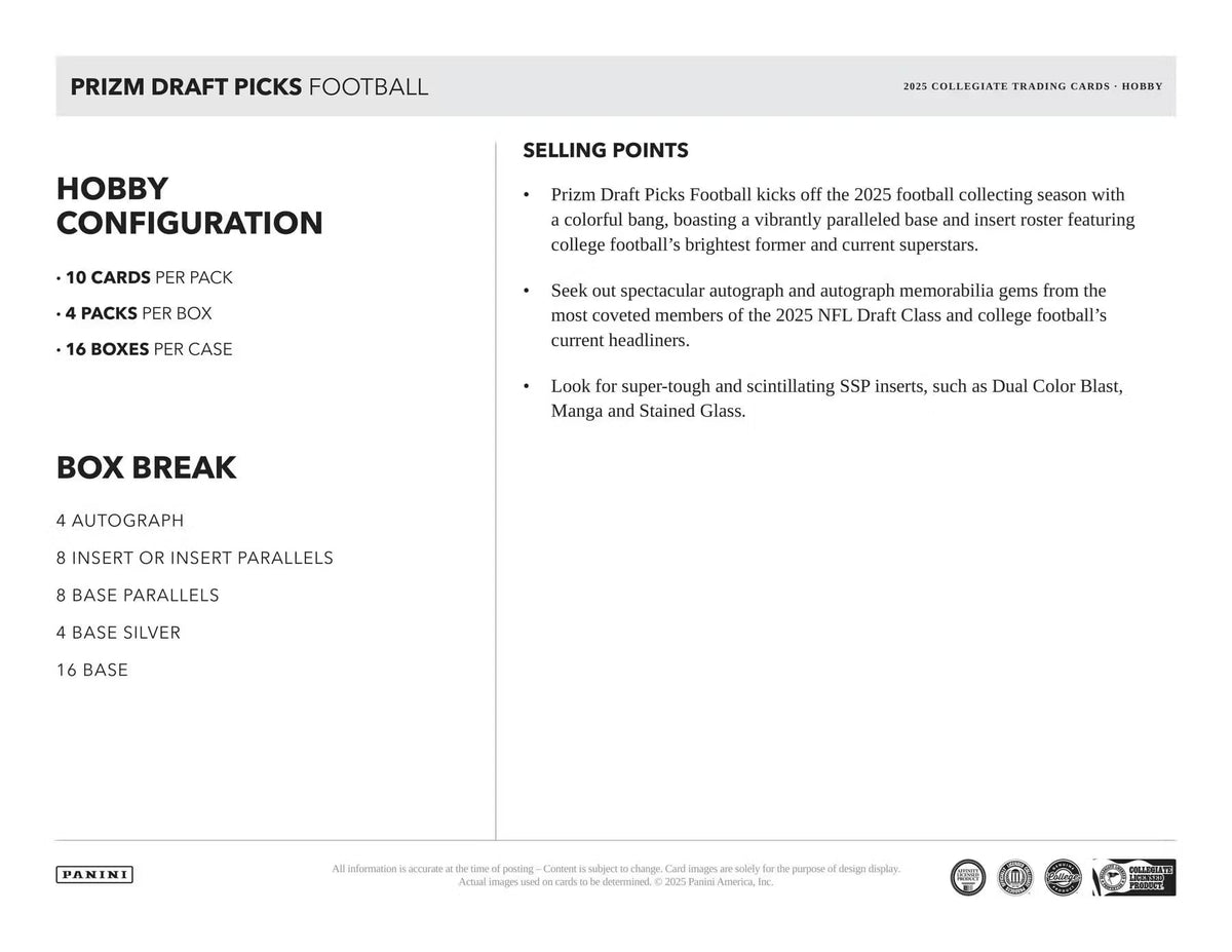 2025 Panini Prizm Draft Picks Football Trading Card Box H284545