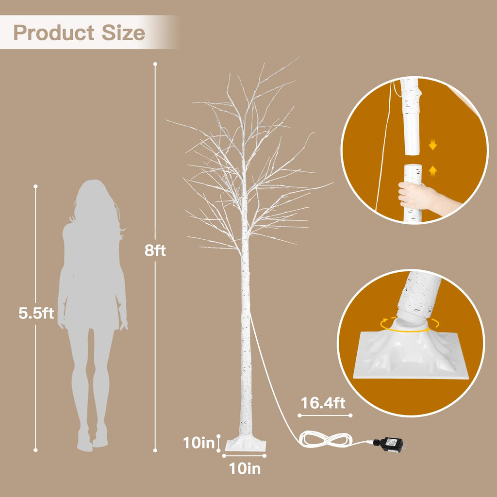 8FT Lighted Birch Tree with 150 LED Lights P583