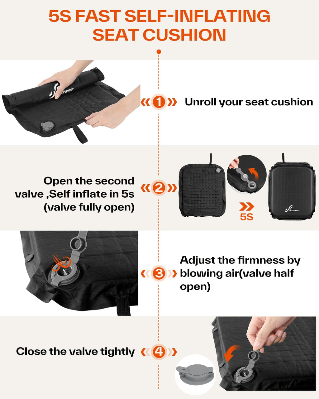 Inflatable Self-Inflating 2" High Rebound Foam Seat Cushion, 2 Pack F81682
