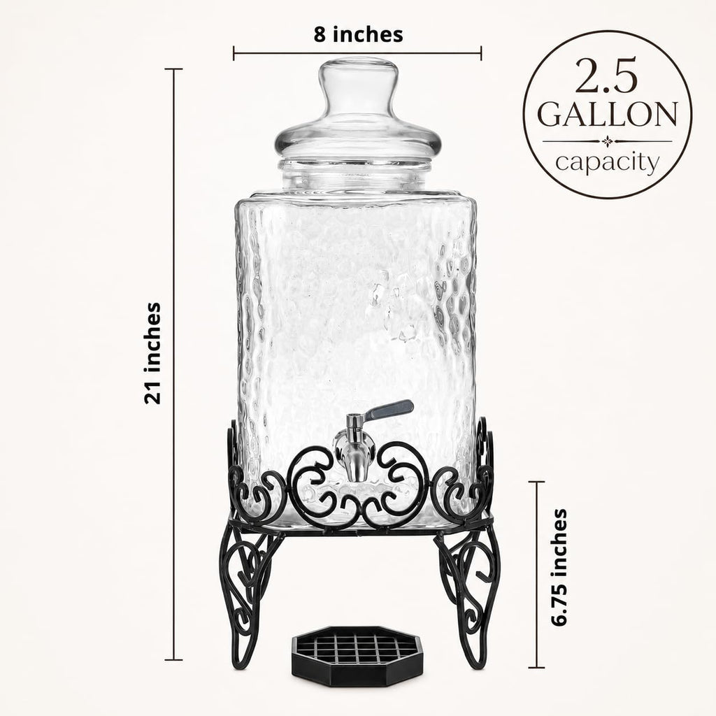 2.5 Gallon Glass Beverage Dispenser with Stand and Stainless Steel Spigot Z4866