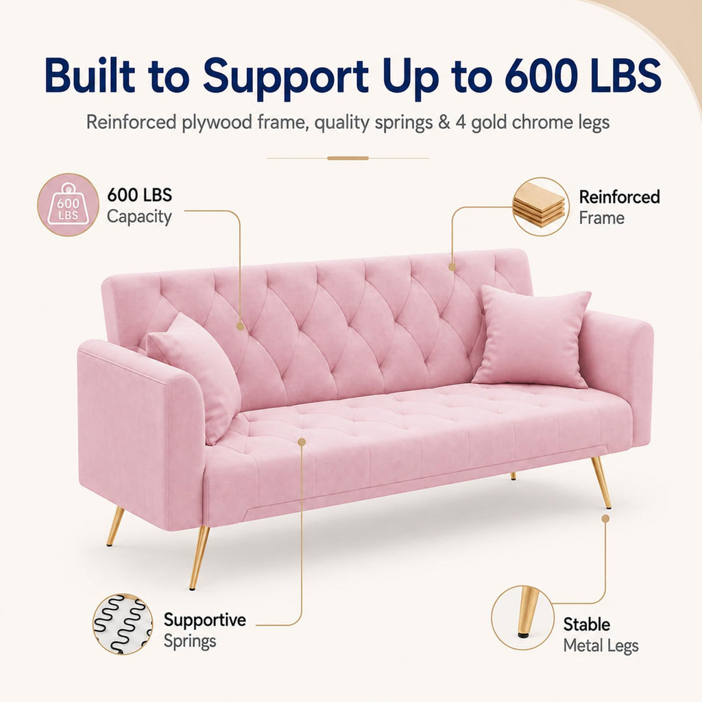 Pink Velvet Futon Sofa Bed E81517