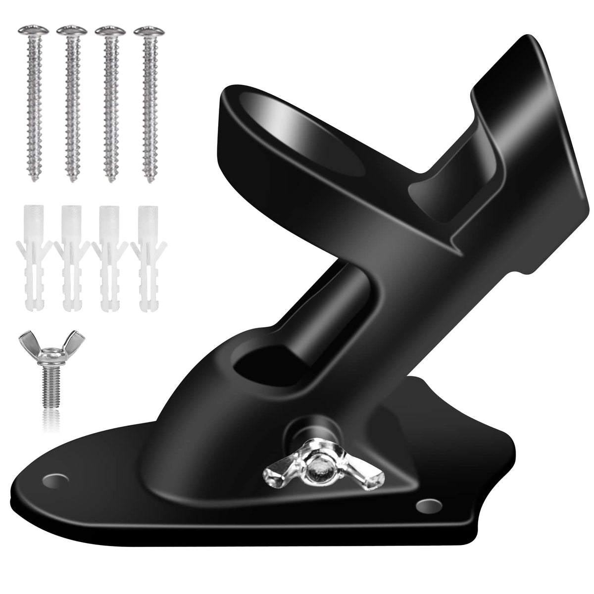1" Flag Pole Holder Brackets with Hardwares, Two Positions Aluminium Alloy Rust Free Coated, Black 1 Pack A180591