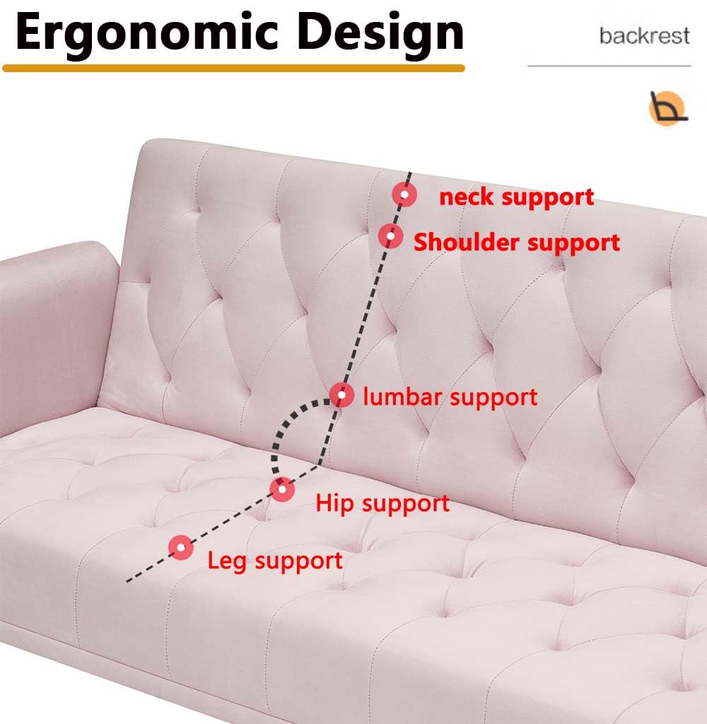 Pink Velvet Futon Sofa Bed E81517