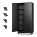 Metal Garage Storage Cabinets with Wheels, Locking Door and Adjustable Shelves (Black, 74.41" H) W79644