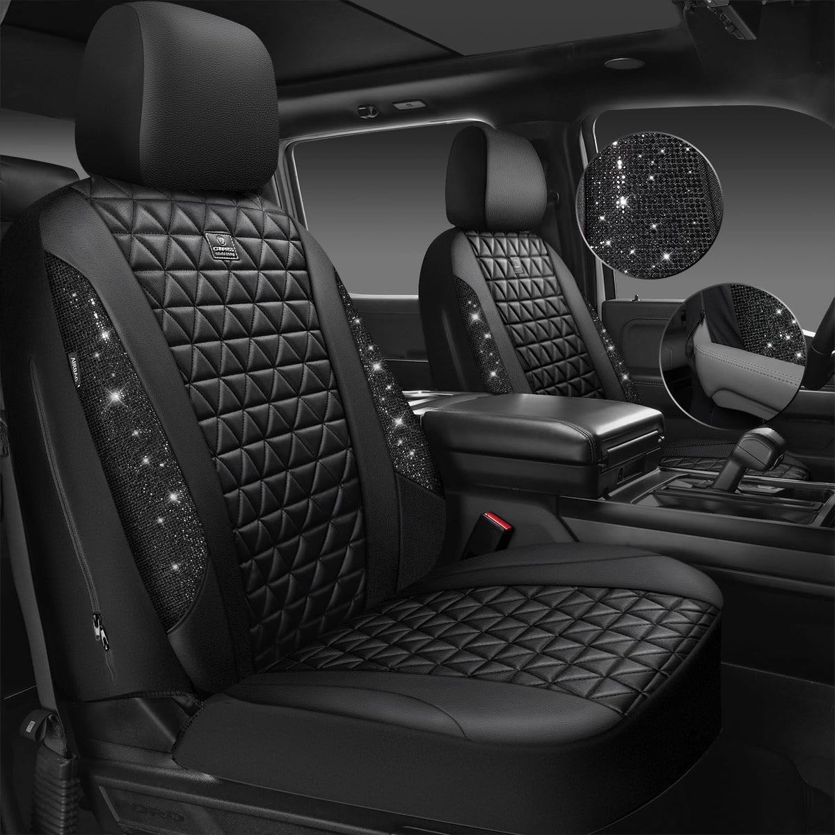 Black Leather Car Seat Covers Full Set D48211