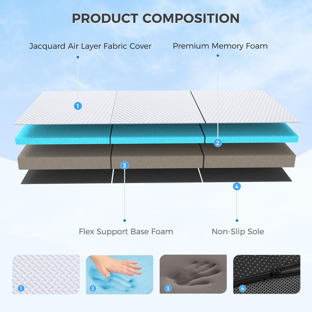 4 Inch Memory Foam Trifold Mattress with Washable Cover B138