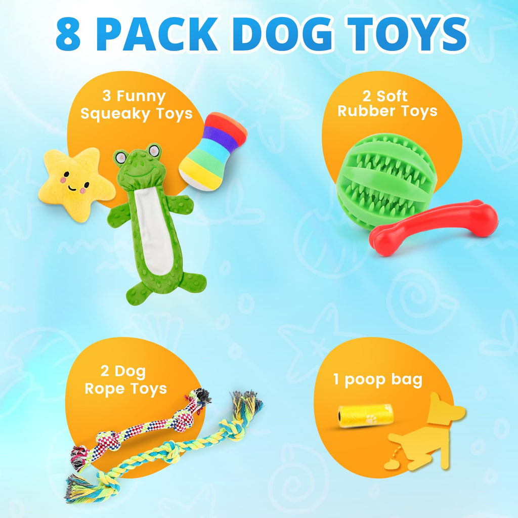 8 Pack Puppy Chew Toys with Squeaky Plush Rope and Ball D129