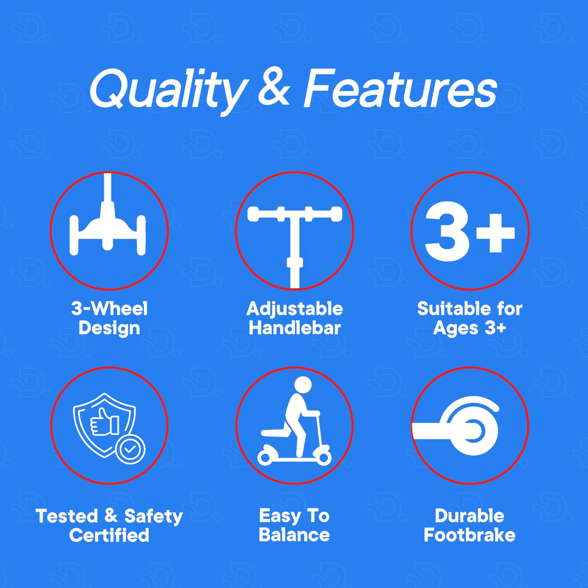3-Wheel Kids Scooter Adjustable Height Anti-Slip Deck Red and Blue H1628