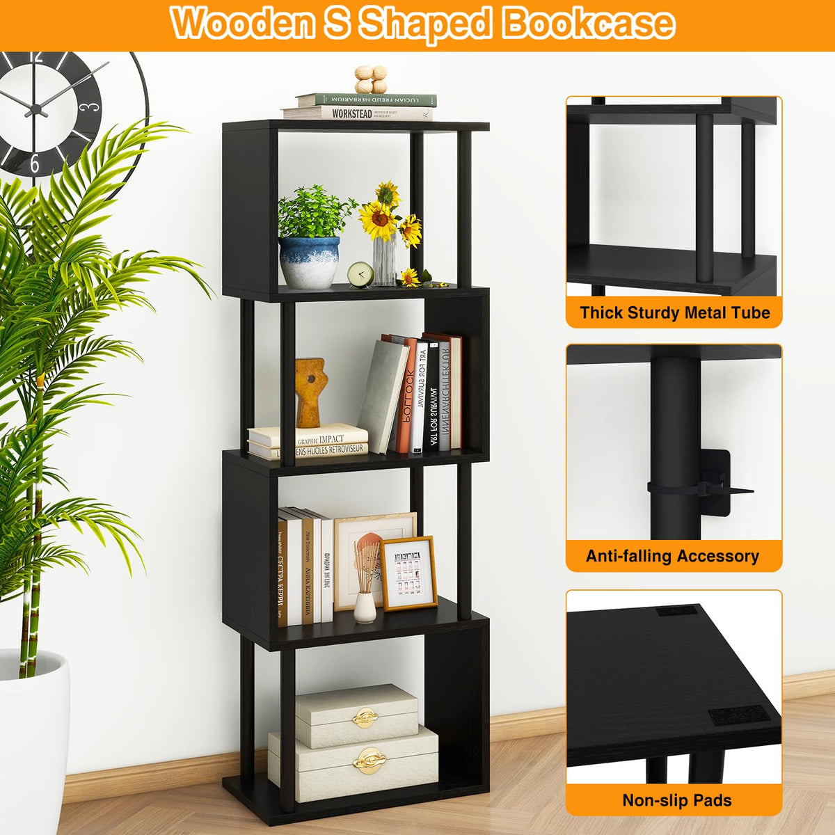5-Tier Black Bookshelf Q480373