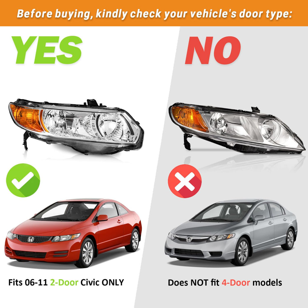 Headlight Assembly Pair Chrome Housing Amber Reflector K63979