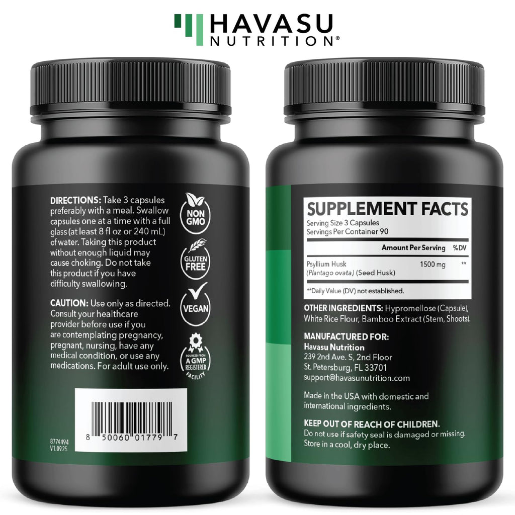 Vegan Psyllium Husk Fiber Capsules 270 Pills D4959