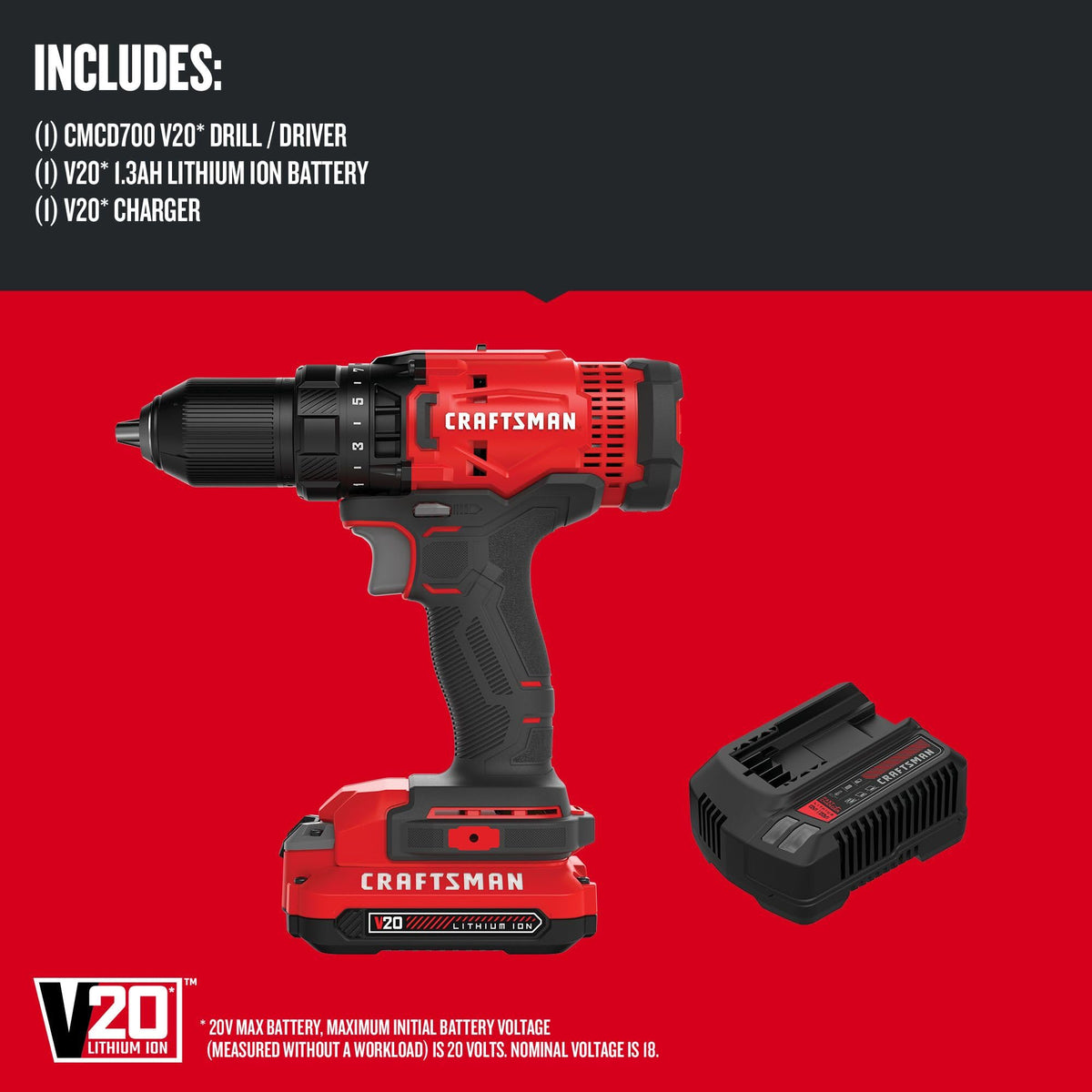 Cordless Drill/Driver Kit, 1/2 inch, Battery and Charger Included U529