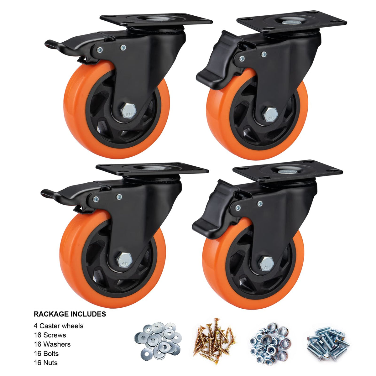 4" Heavy Duty Caster Wheels Set of 4 E588
