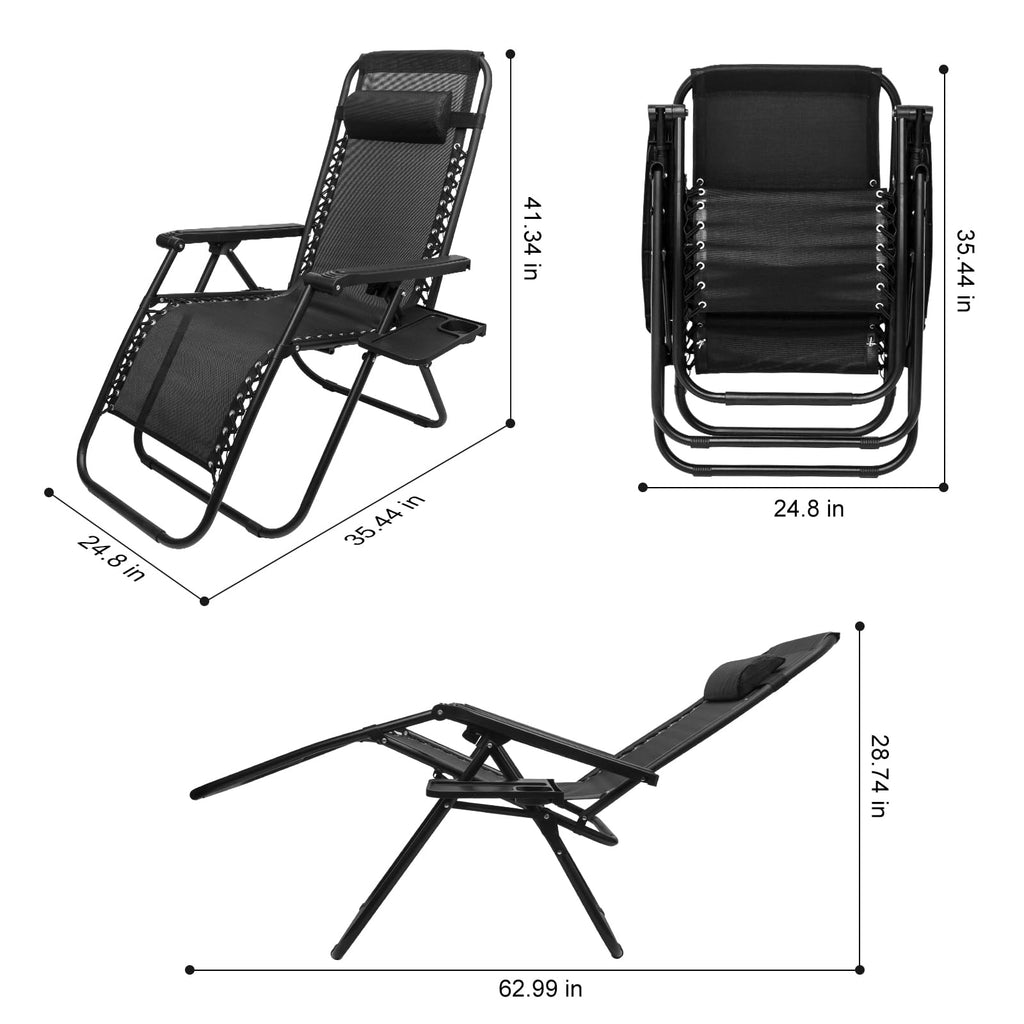 Set of 2 Adjustable Steel Mesh Zero Gravity Lounge Chair Recliners H992
