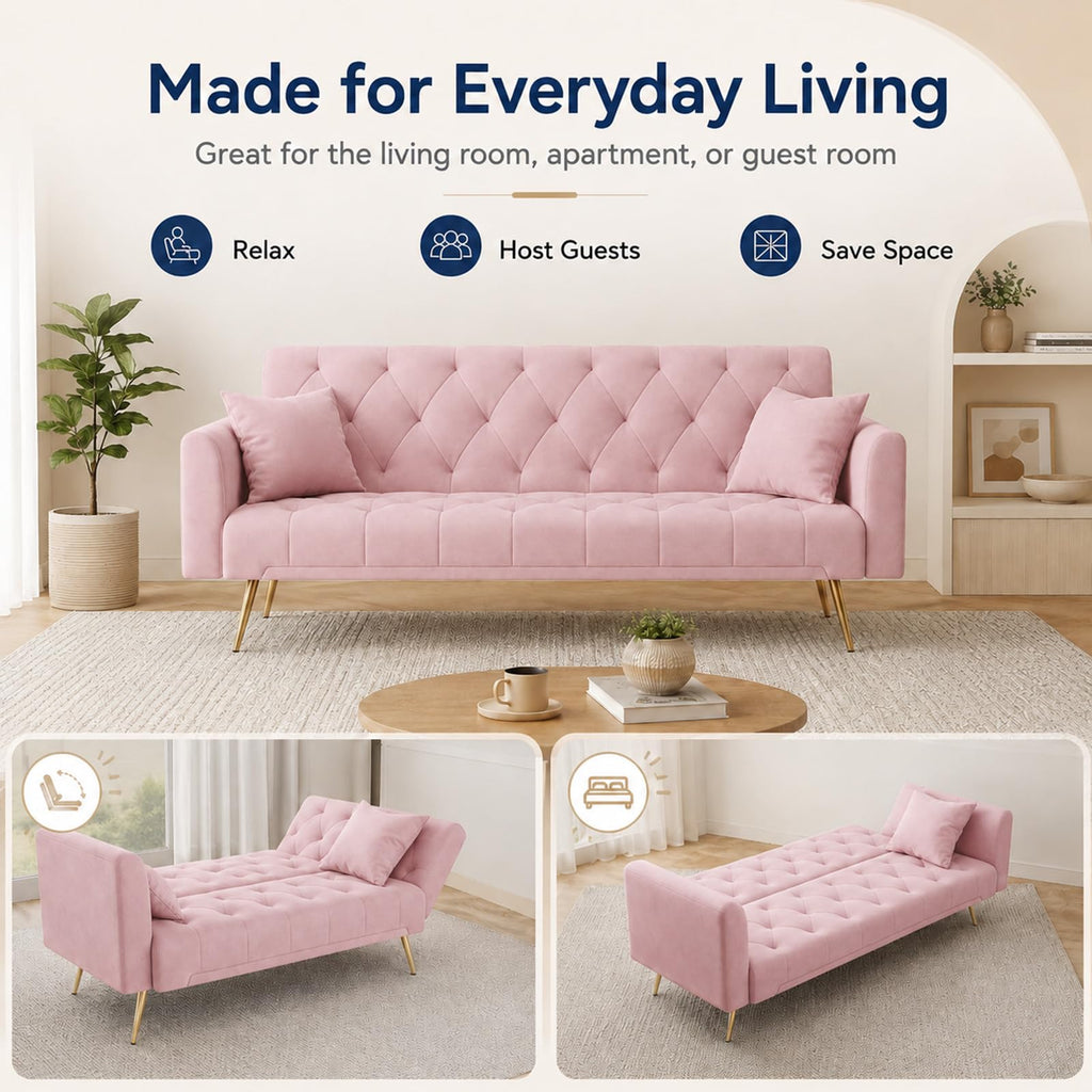 Pink Velvet Futon Sofa Bed E81517