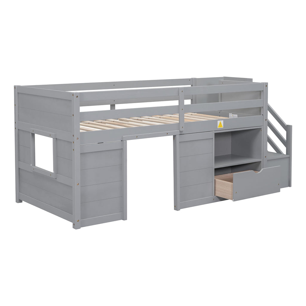 Twin Size Wood Loft Bed with Storage D983610