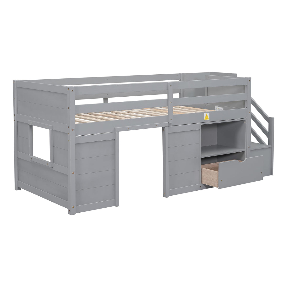 Twin Size Wood Loft Bed with Storage D983610