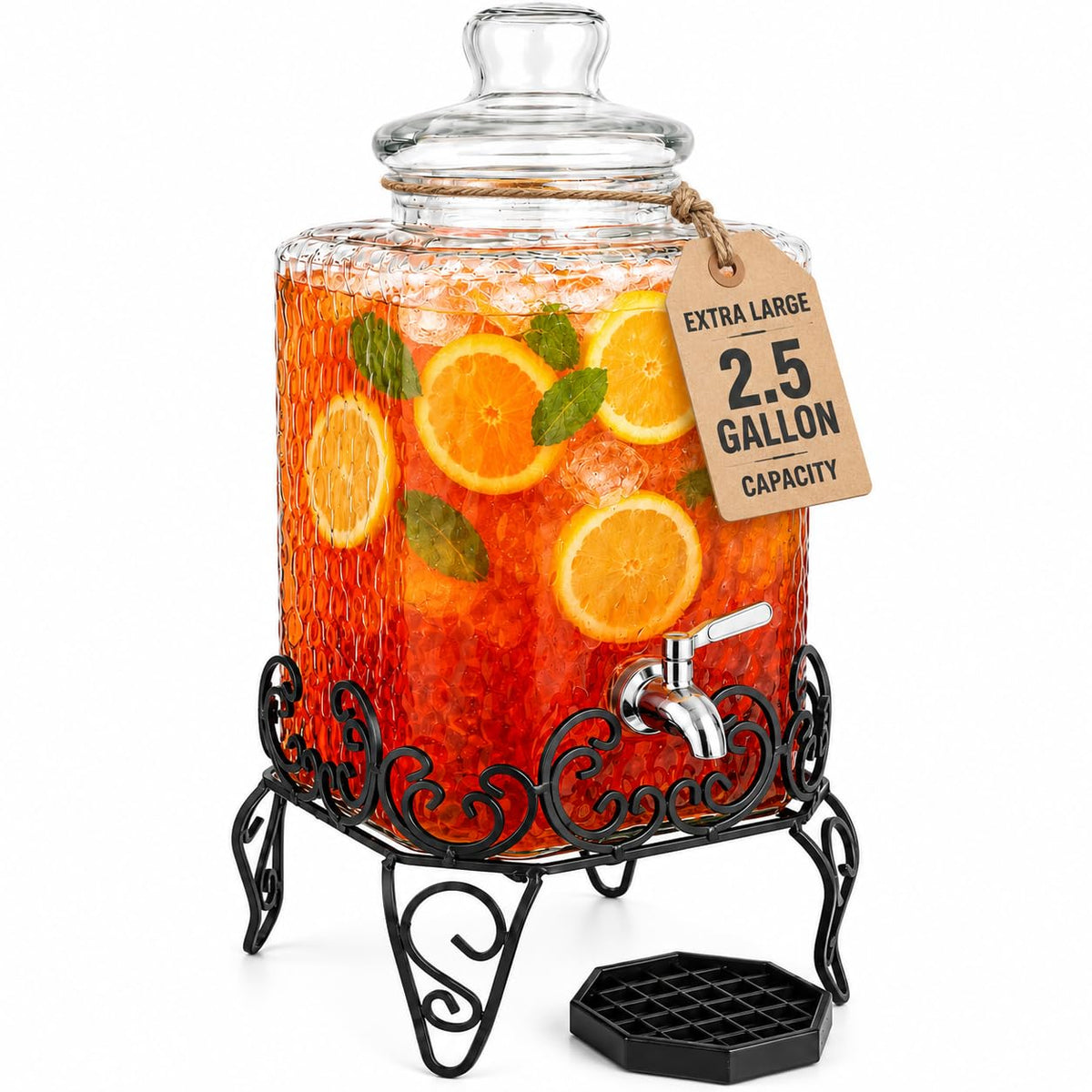 2.5 Gallon Glass Beverage Dispenser with Stand and Stainless Steel Spigot Z4866