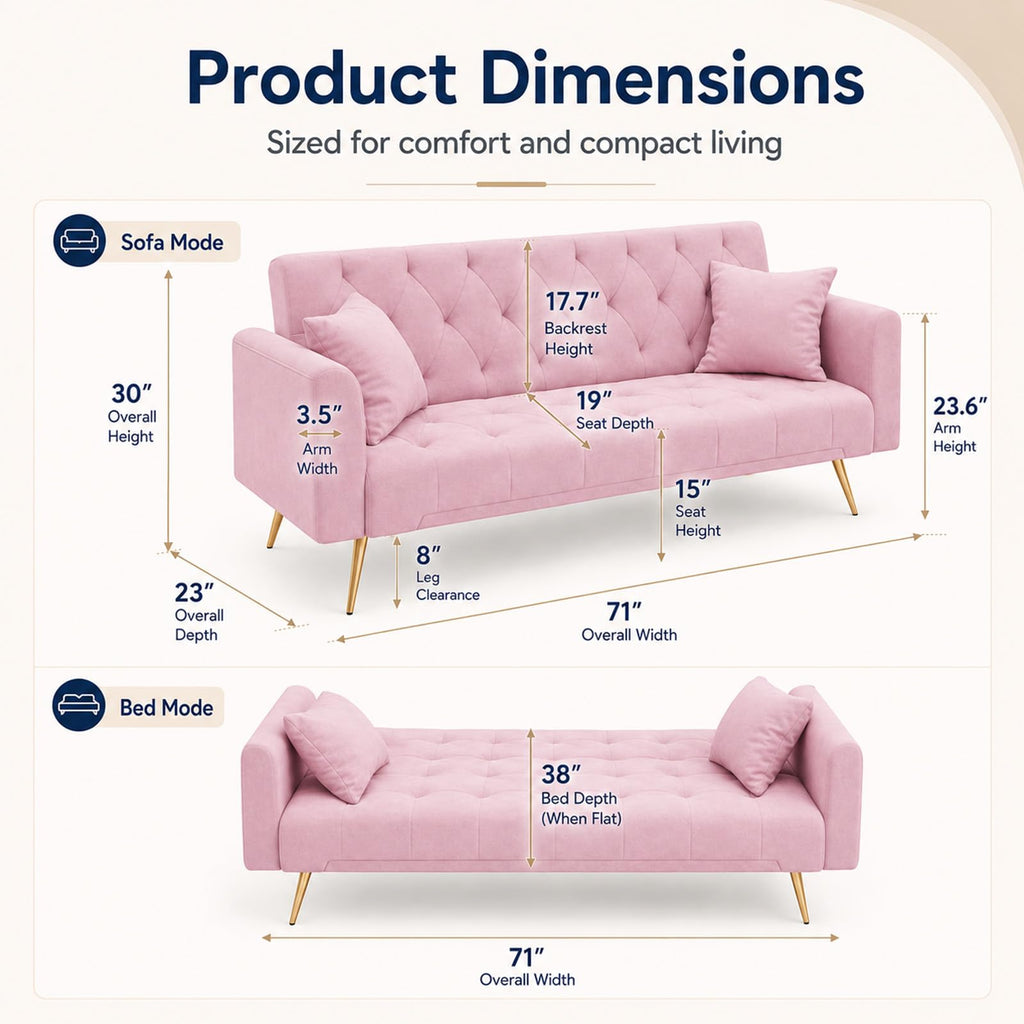 Pink Velvet Futon Sofa Bed E81517