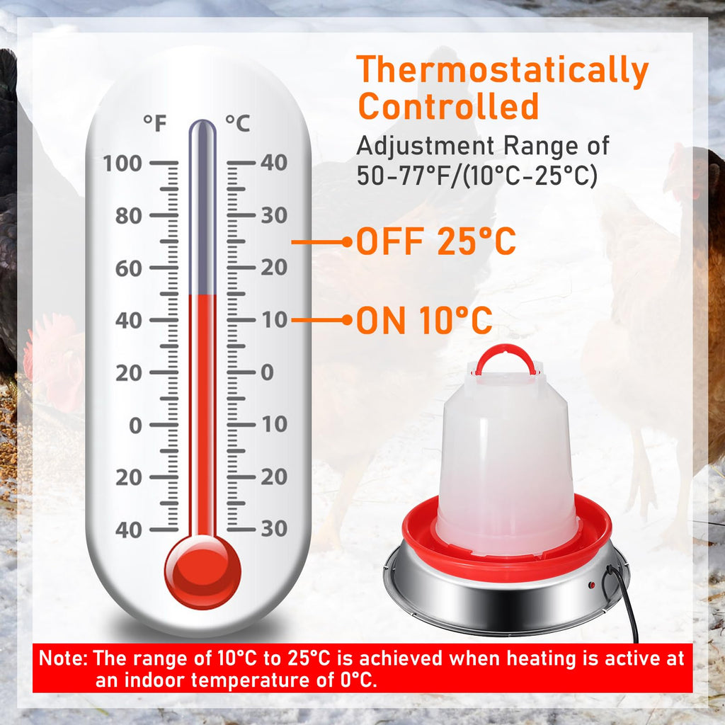 12 Inch 5 Gallons Poultry Waterer Heated Base with Thermostat T4009