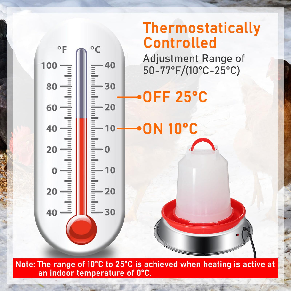 12 Inch 5 Gallons Poultry Waterer Heated Base with Thermostat T4009