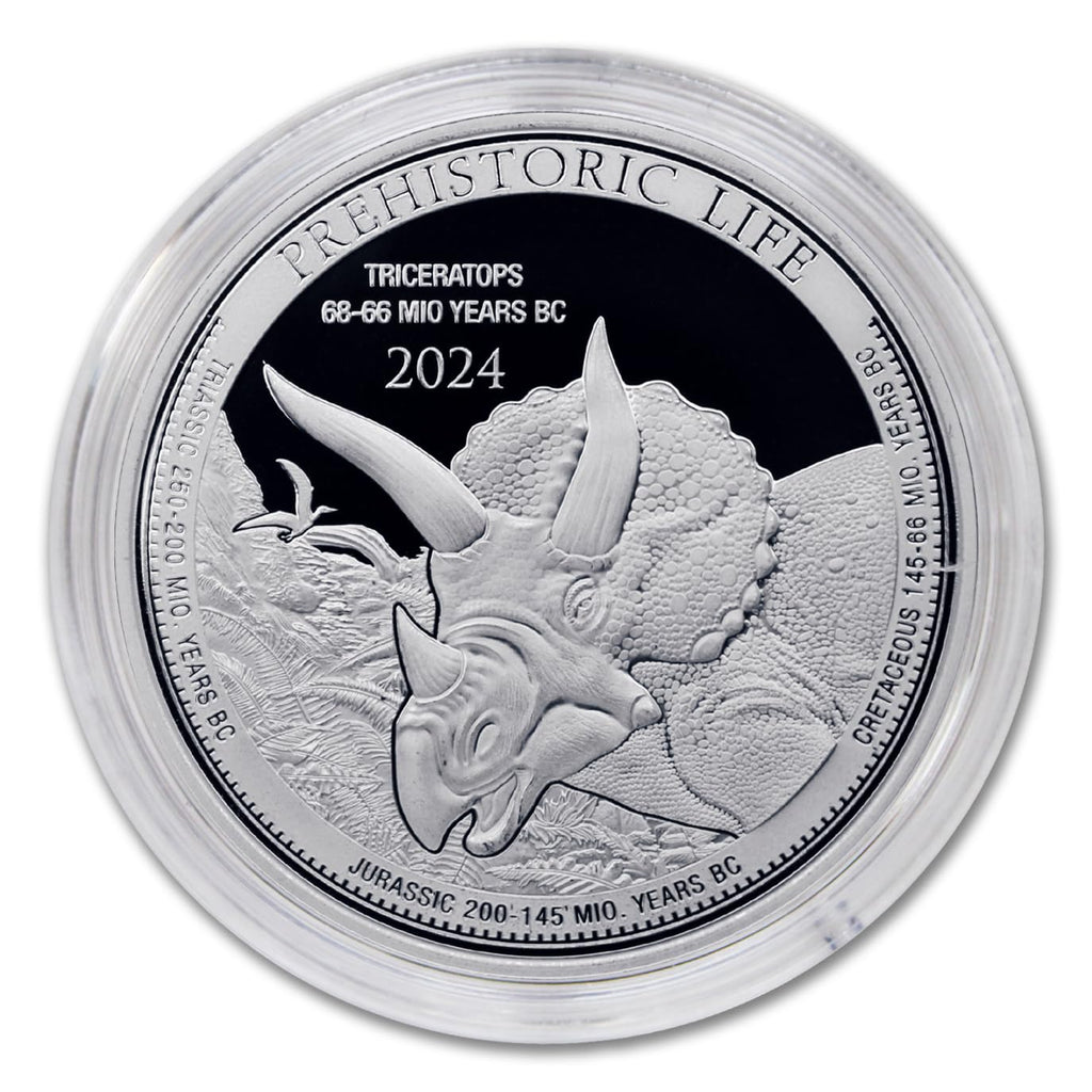1 oz Silver Triceratops 20 Francs BU A6814