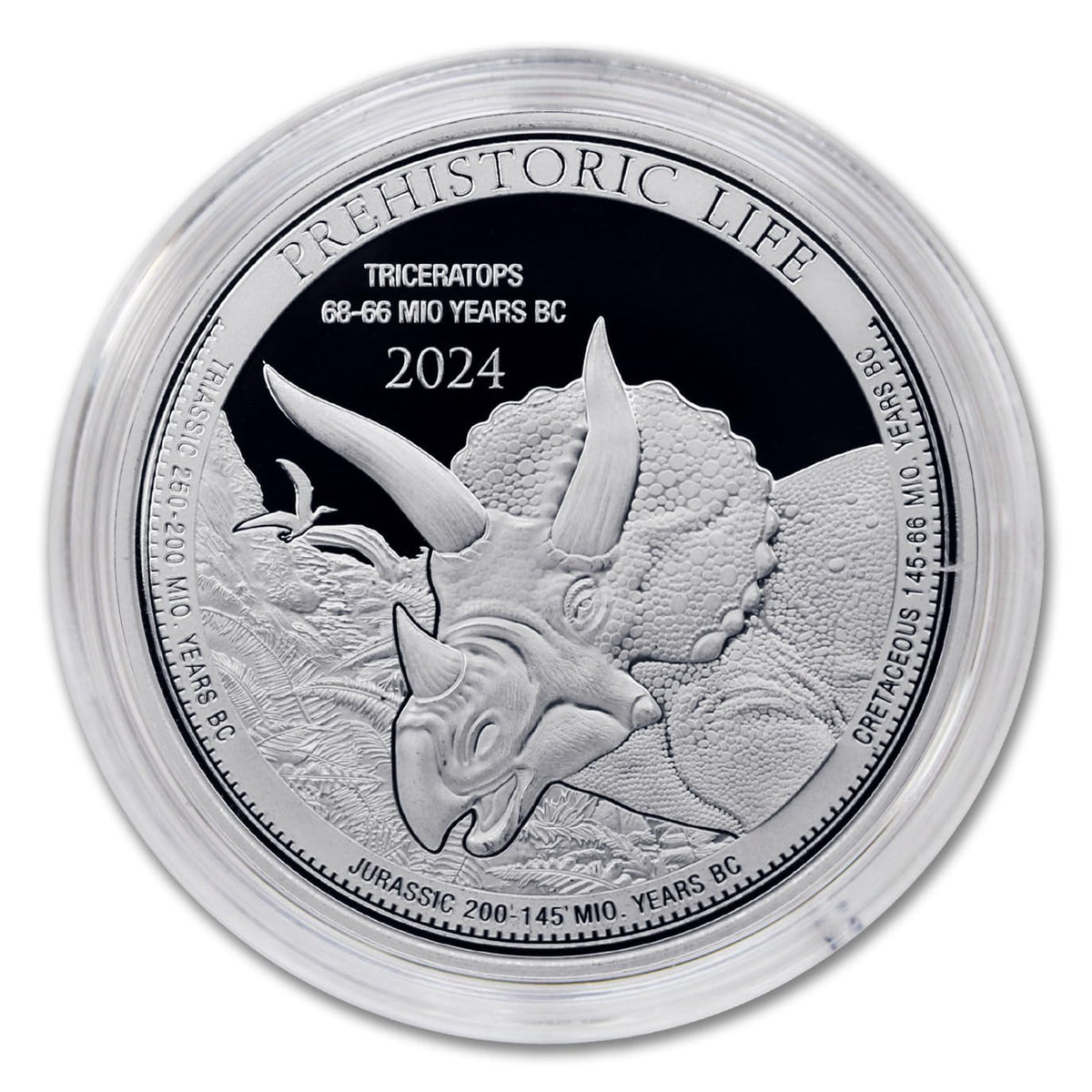 1 oz Silver Triceratops 20 Francs BU A6814