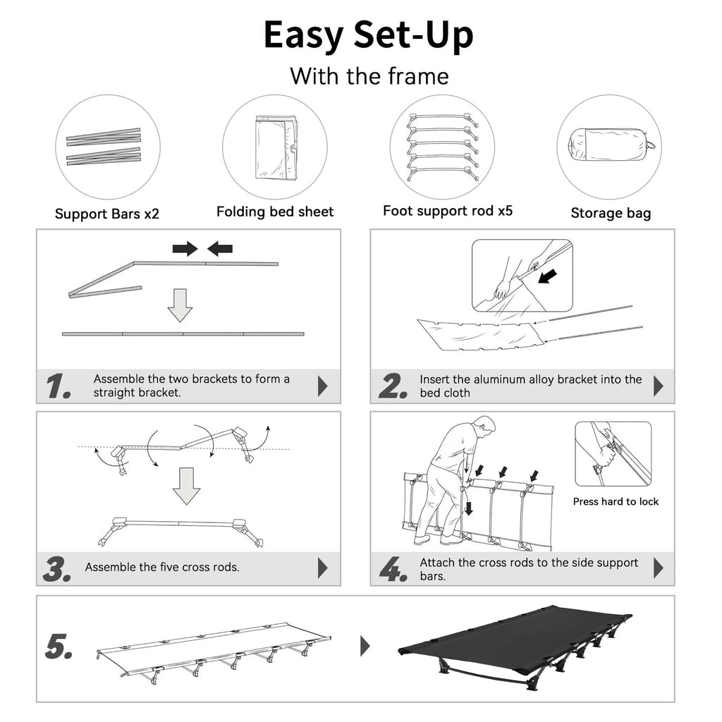 Ultralight Portable Folding Camping Cot with 2 Side Pocket H4676