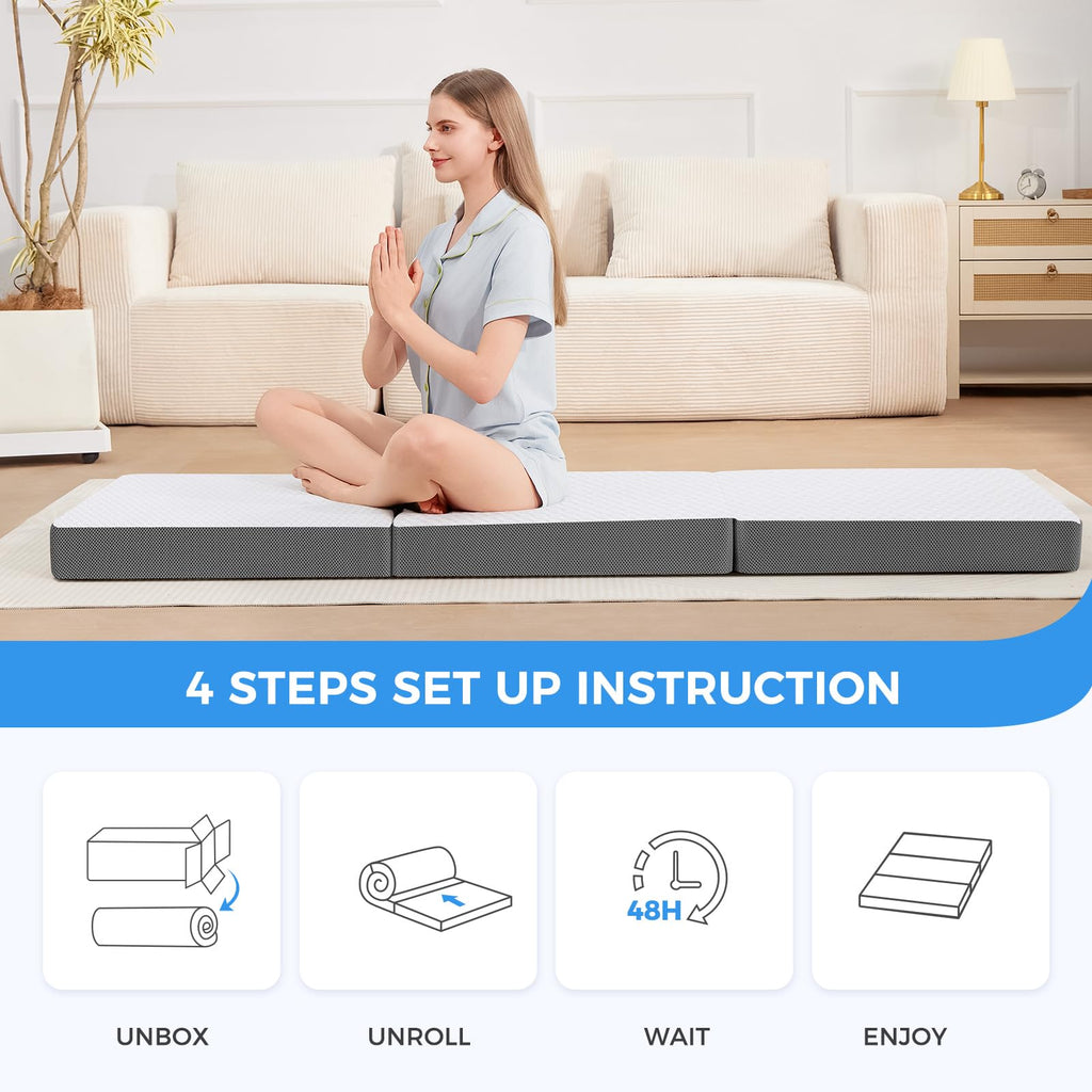 4 Inch Memory Foam Trifold Mattress with Washable Cover B138