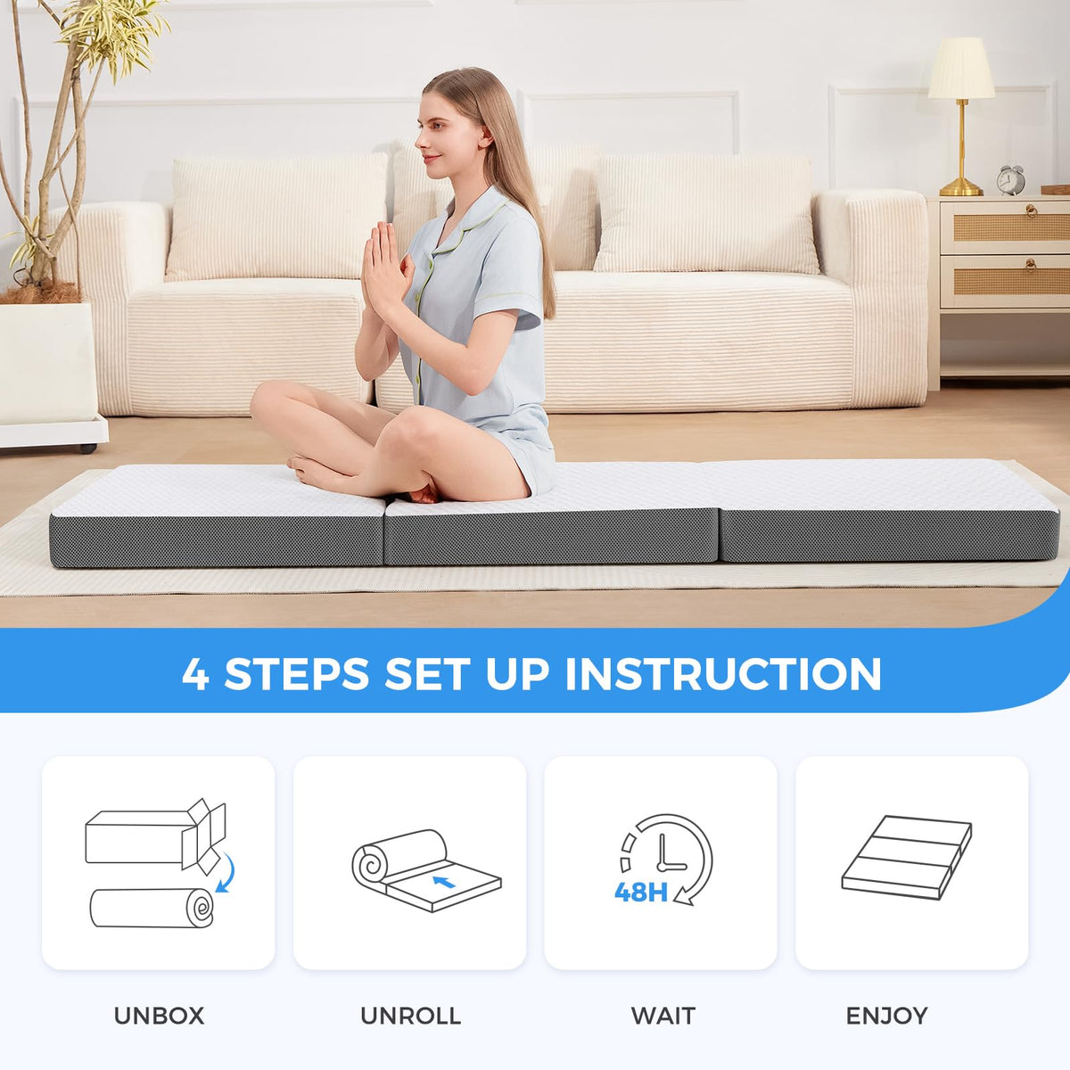 4 Inch Memory Foam Trifold Mattress with Washable Cover B138