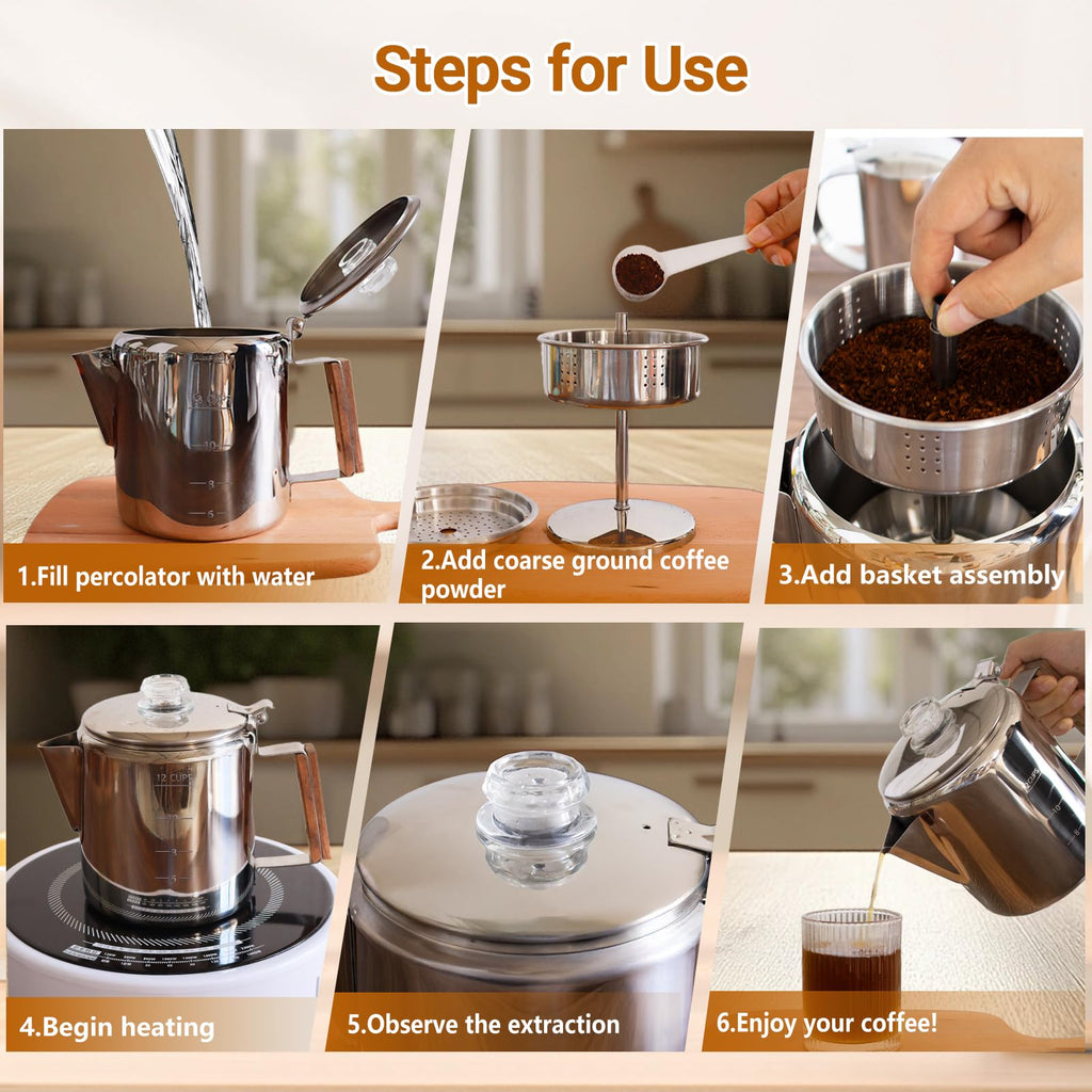 12 Cup Stainless Steel Percolator Coffee Pot B8445