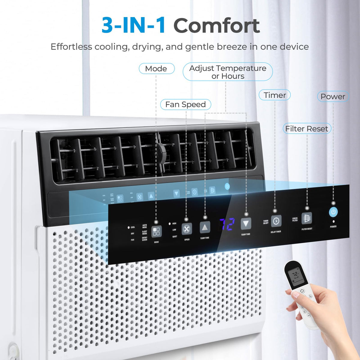 U-Shaped 10,000BTU Window Air Conditioner with Full Window View, Ivory White Q52746