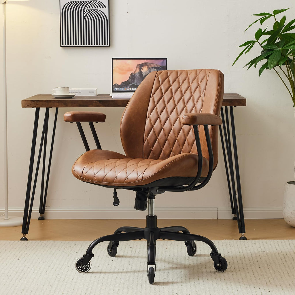 Brown Leather Ergonomic Office Chair with Lumbar Support F674005