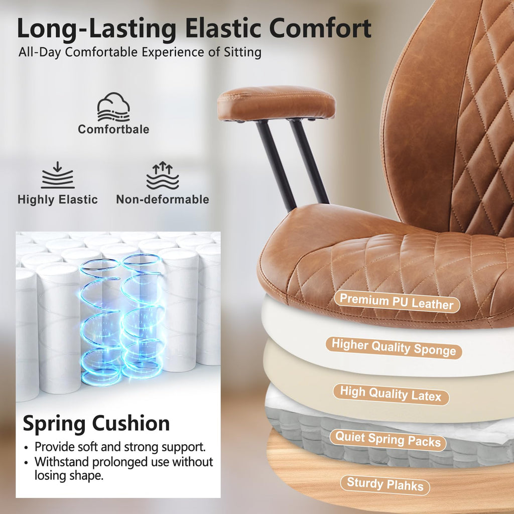 Brown Leather Ergonomic Office Chair with Lumbar Support F674005