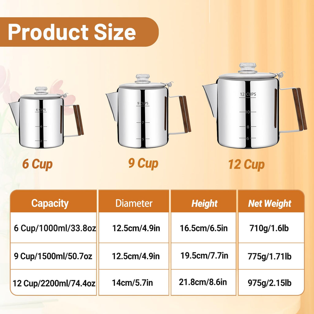 12 Cup Stainless Steel Percolator Coffee Pot B8445
