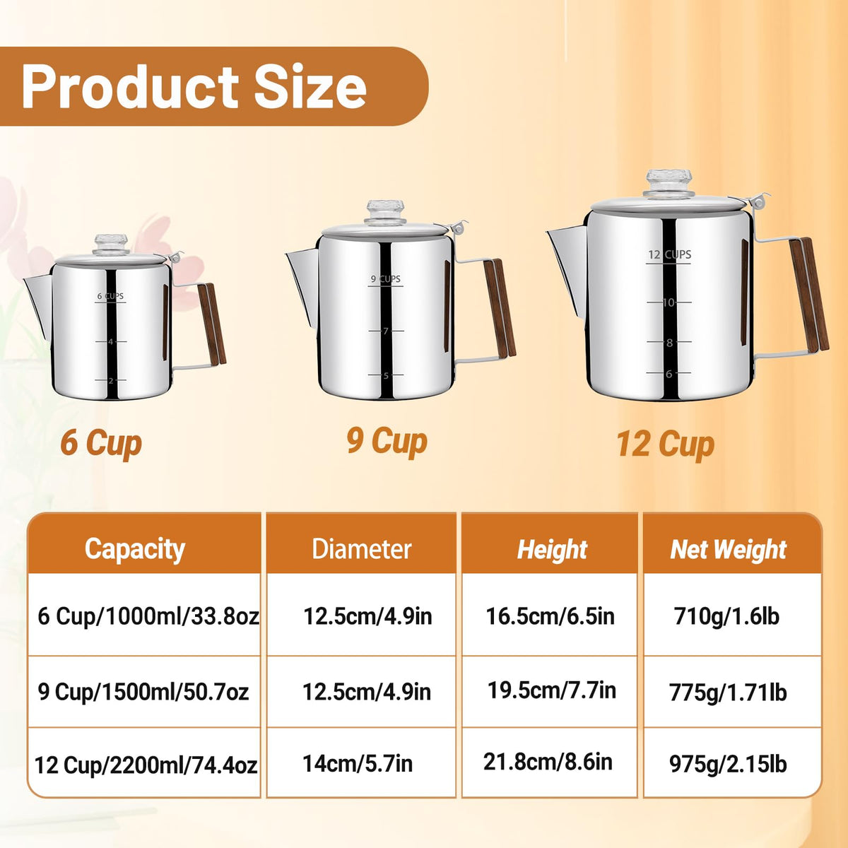 12 Cup Stainless Steel Percolator Coffee Pot B8445