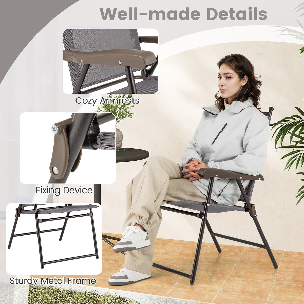 Set of 2 Grey Patio Folding Chairs D49719